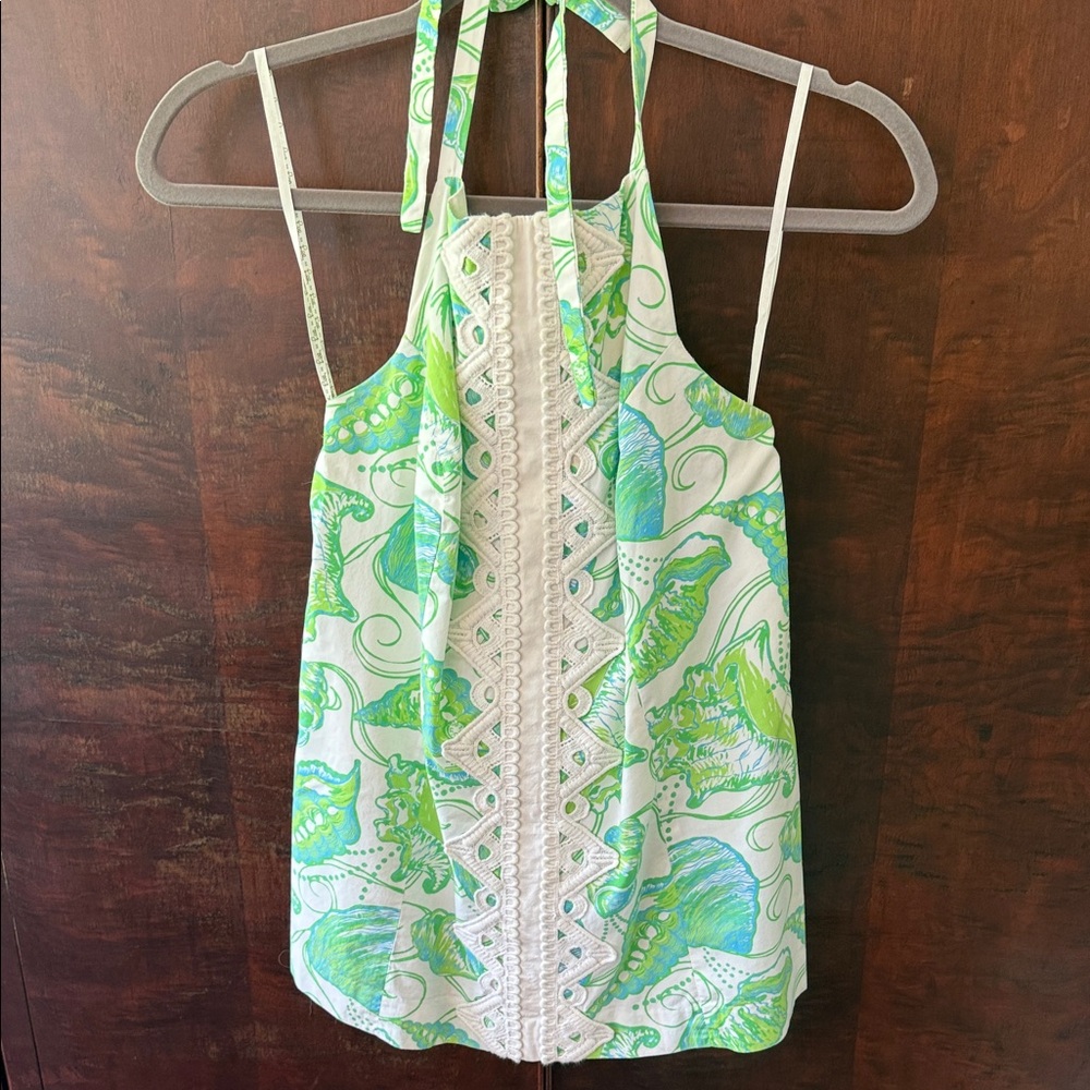 Lilly Pulitzer Green & Blue Halter Camisole with Lace Trim